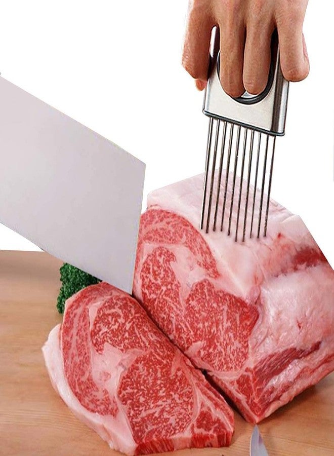 we3 Stainless Steel, Plastic Onion Holder Cutter Slicer Vegetable Tools Tomato Cutter, Silver - Image 4